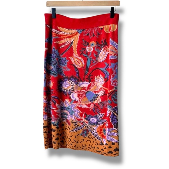 ANTHROPOLOGIE MAEVE Delphinia Knit Pencil Skirt Floral Leopard Red Medium - Picture 4 of 14
